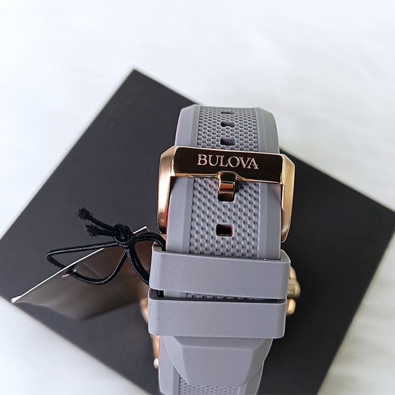 Bulova Marine Star Rose Gold Dial Grey Rubber Strap Men's Automatic Watch 98A228