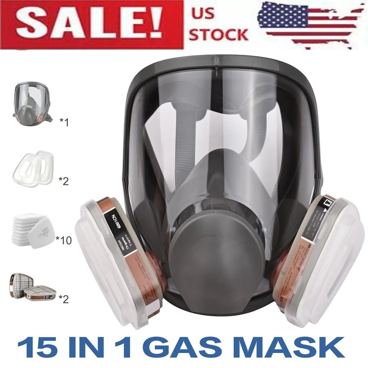 Full Face Gas Mask Painting Spraying Respirator w/Filters for 6800 Facepiece US