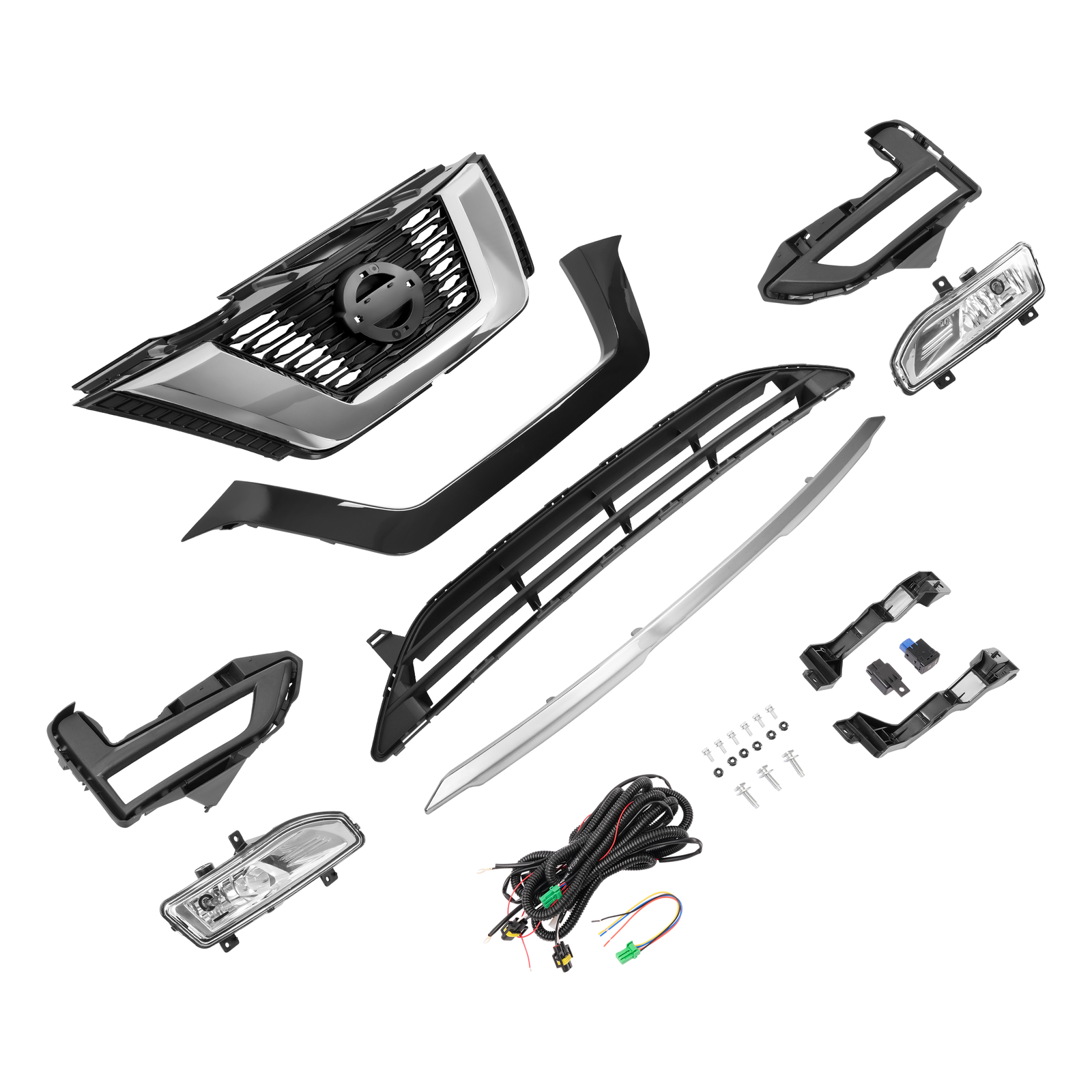 For Nissan Rogue 2017 2018 2019 2020 Chrome Front Upper Lower Grille Fog lights