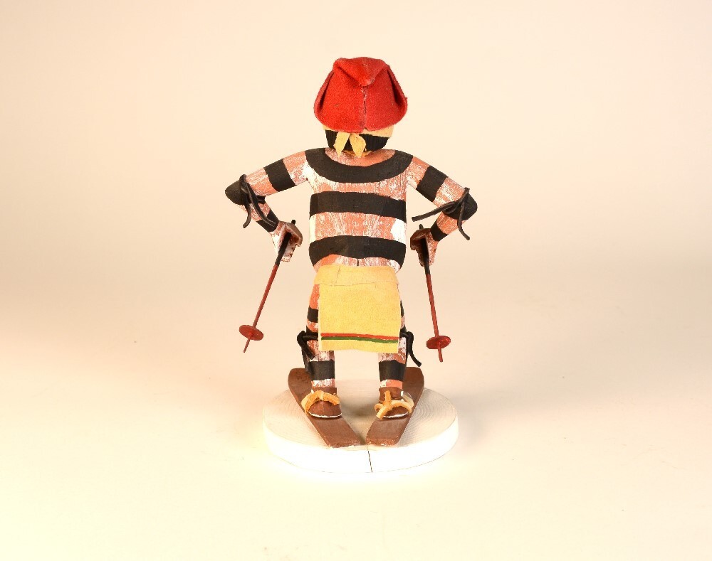 Navajo carved Hopi Kachina / Katsina Koshare Clown Skiing by O. Wood