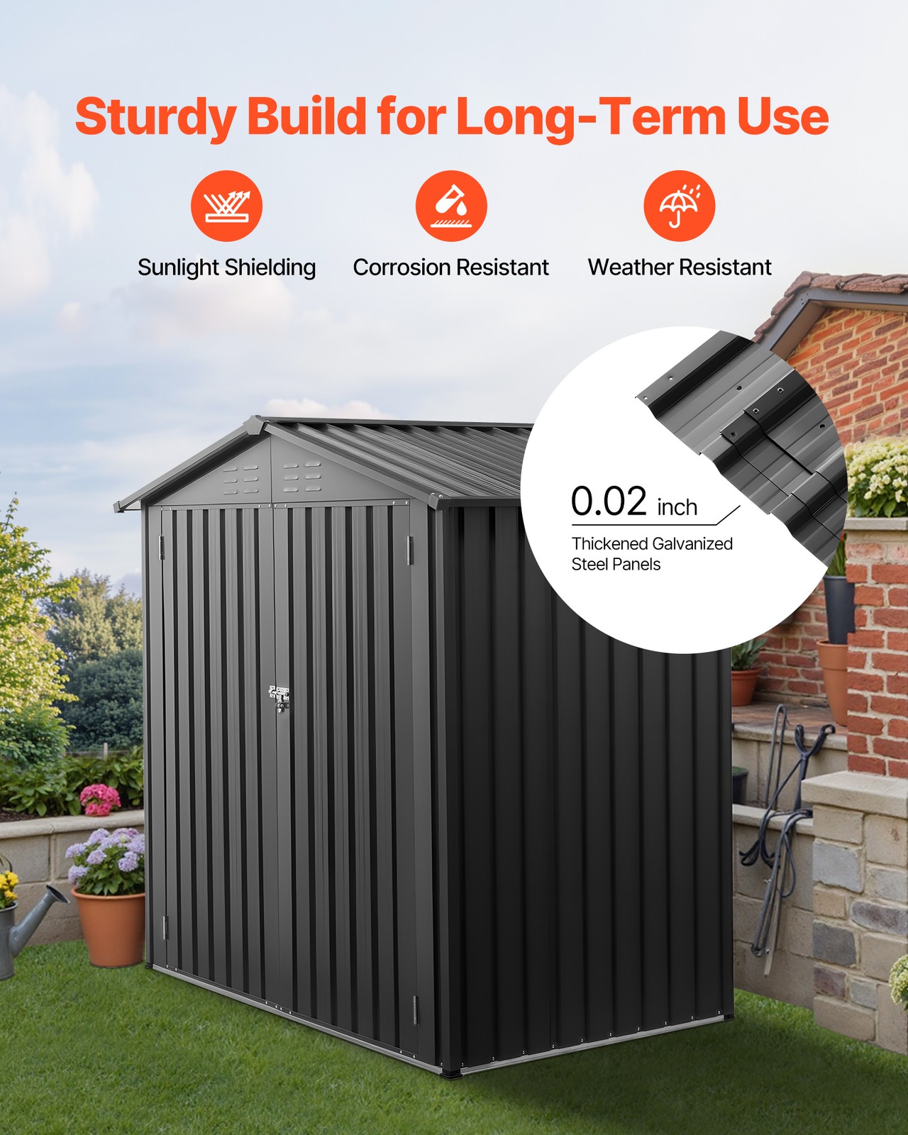 VEVOR 6 x 4 FT Metal Garden Shed Outdoor Storage Shed with 4 Louver Vents Grey