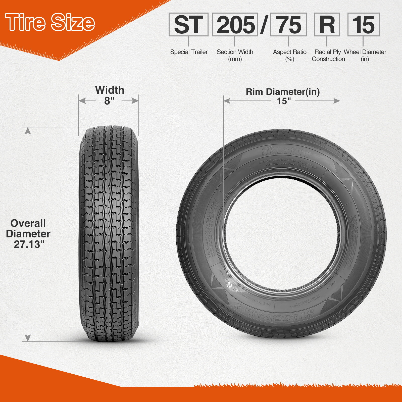 Set 4 ST205/75R15 Trailer Tire 8Ply ST 205 75 15 Load Range D Radial Tyres Tire