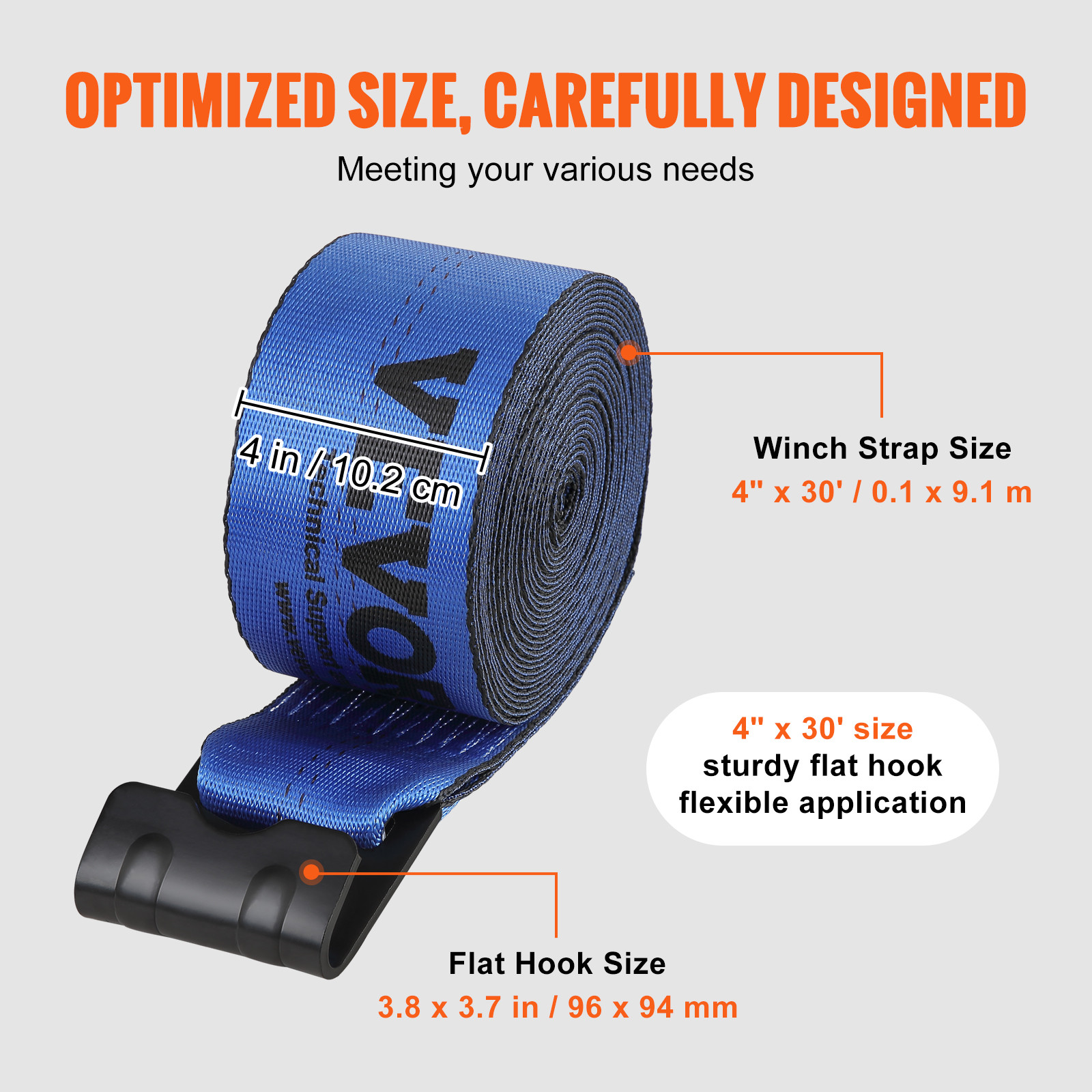 VEVOR Truck Straps Winch Straps 4" x 30' with Flat Hook for Towing 10 Pack Blue