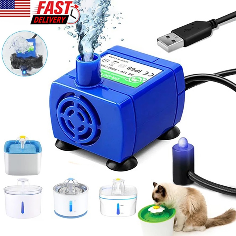 Pet Water Dispenser USB Rechargeable Cat Drinking Fountain Pump with LED Light