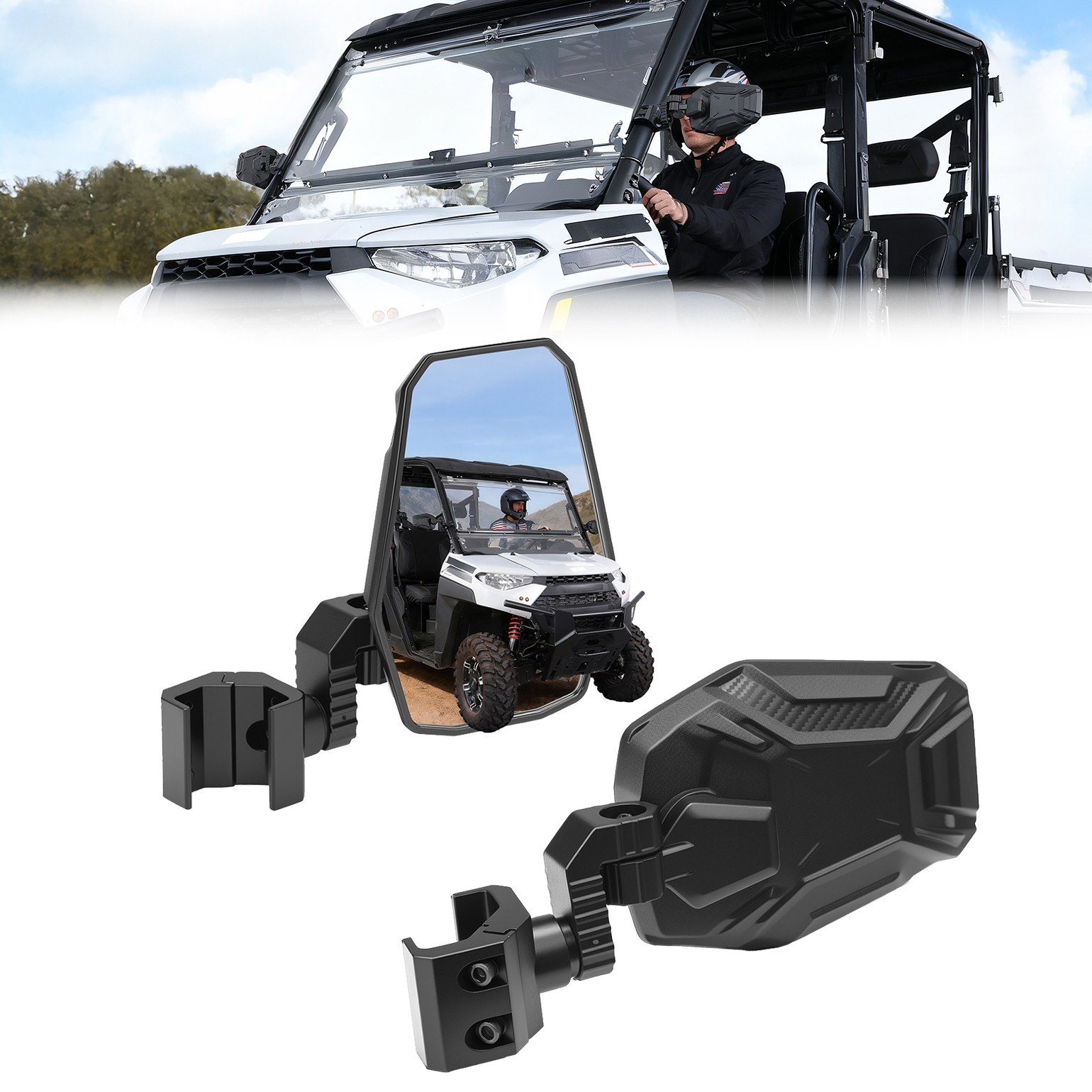 UTV Rear View Side Mirrors Breakaway For Polaris Ranger General Can-Am Defender