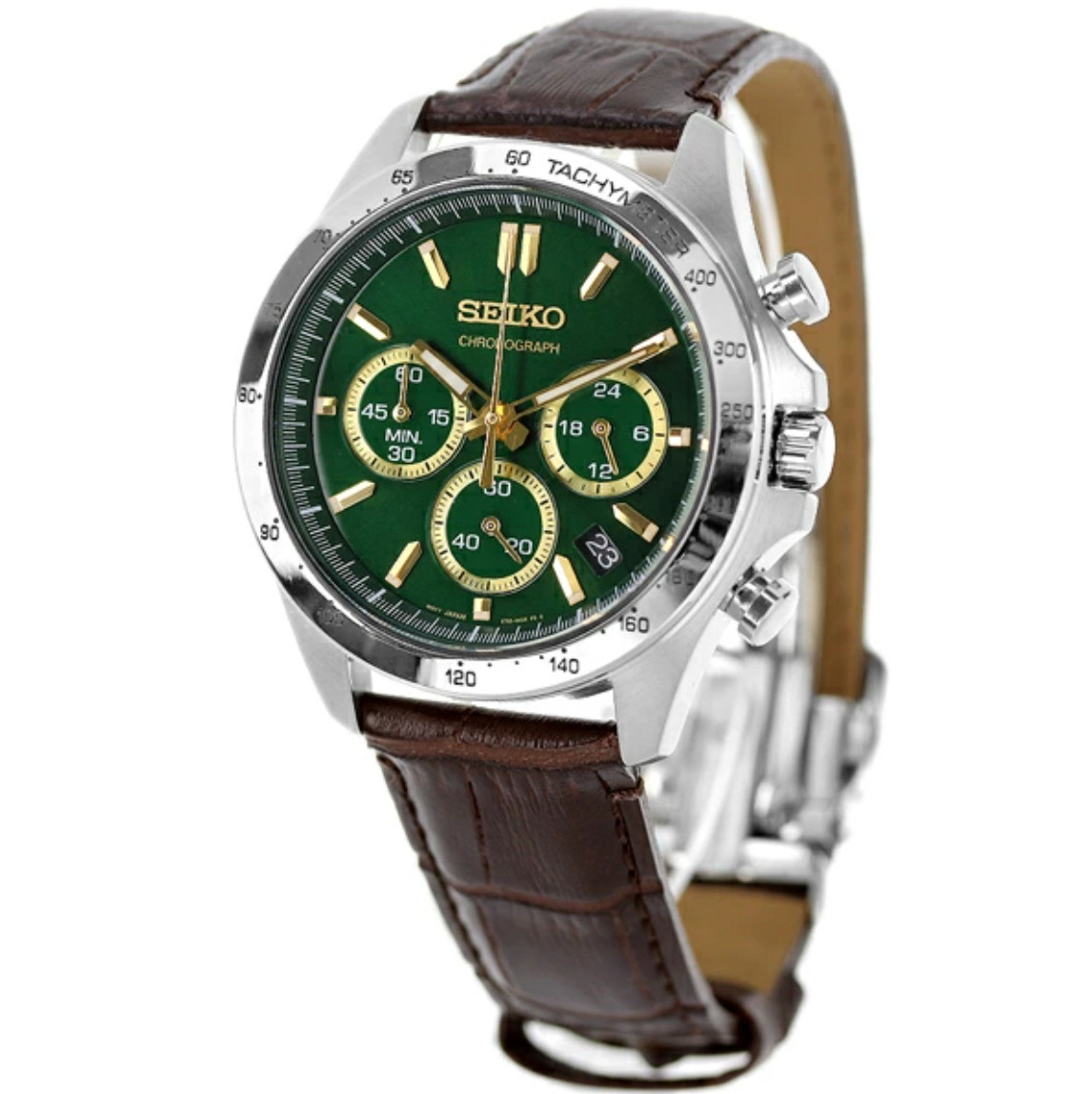 SEIKO Spirit SBTR017 Green Chronograph Quartz Leather band Men Watch New in Box