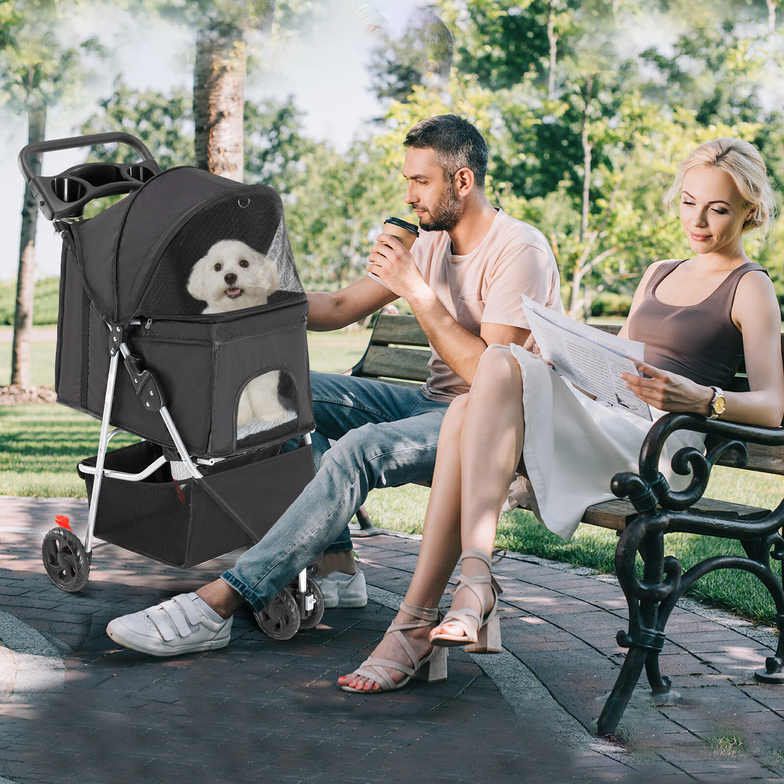 Foldable Pet Stroller for Small to Medium Dogs and Cats with Compact and Sturdy
