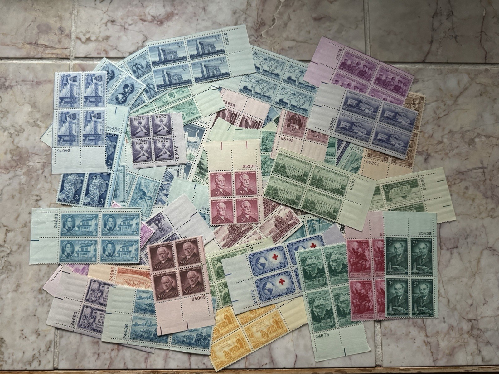 RARE 50 DIFFERENT 3 CENT VINTAGE PLATE BLOCKS OF 4, MINT NOT HINGED, MNH