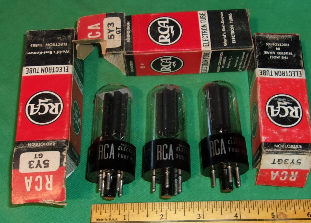 (3) RCA 5Y3GT Full-Wave Rectifiers NOS Test Great! Black Plates! w/orig. cartons