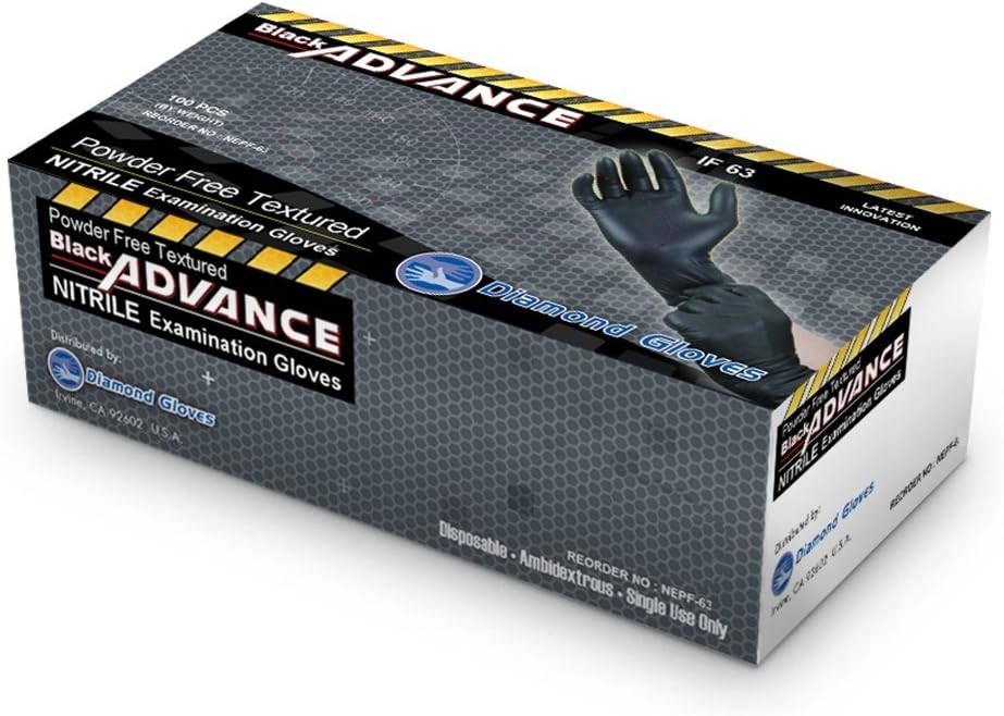 Advance Nitrile Examination Gloves 6-mil, Black - 1000 Pieces New (S/M/L/XL)