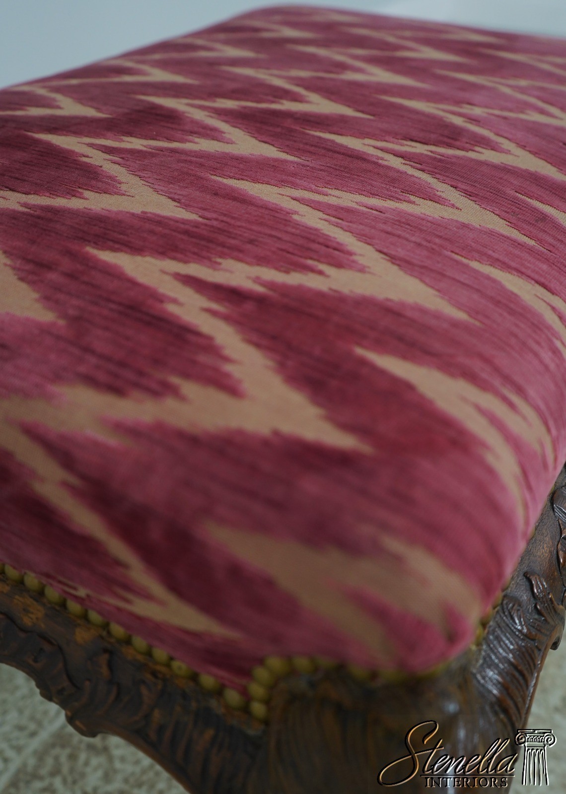 71067: Antique English Carved Paw Foot Chippendale Mahogany Ottoman