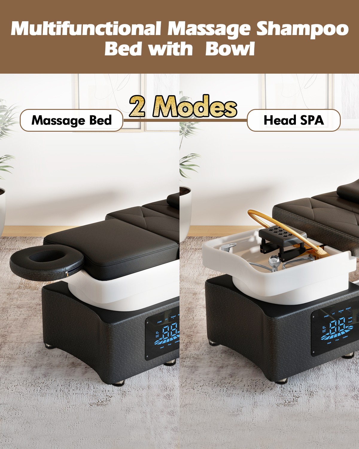 Head Spa Shampoo Bowl Massage Bed Backwash Unit w/Water Cycle,LED Lights Therapy