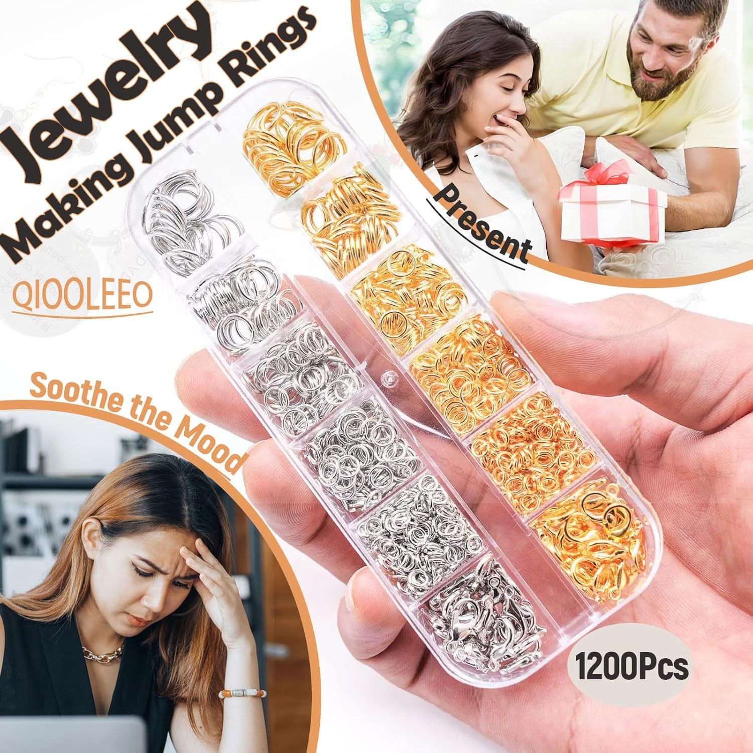 5 Sizes(1200Pcs) Open Jump Rings for Jewelry Making, Gold & Silver Non-Tarnish O