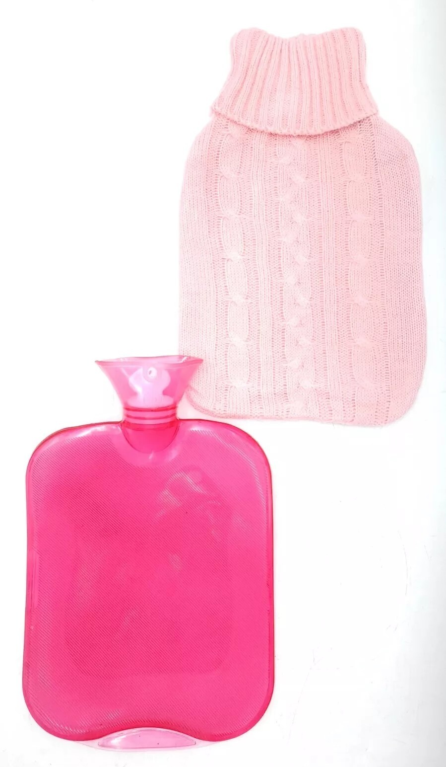 2L/2 Liter Pink Transparent Rubber Hot Water Bag/Bottle w/ Knit Sweater Cover
