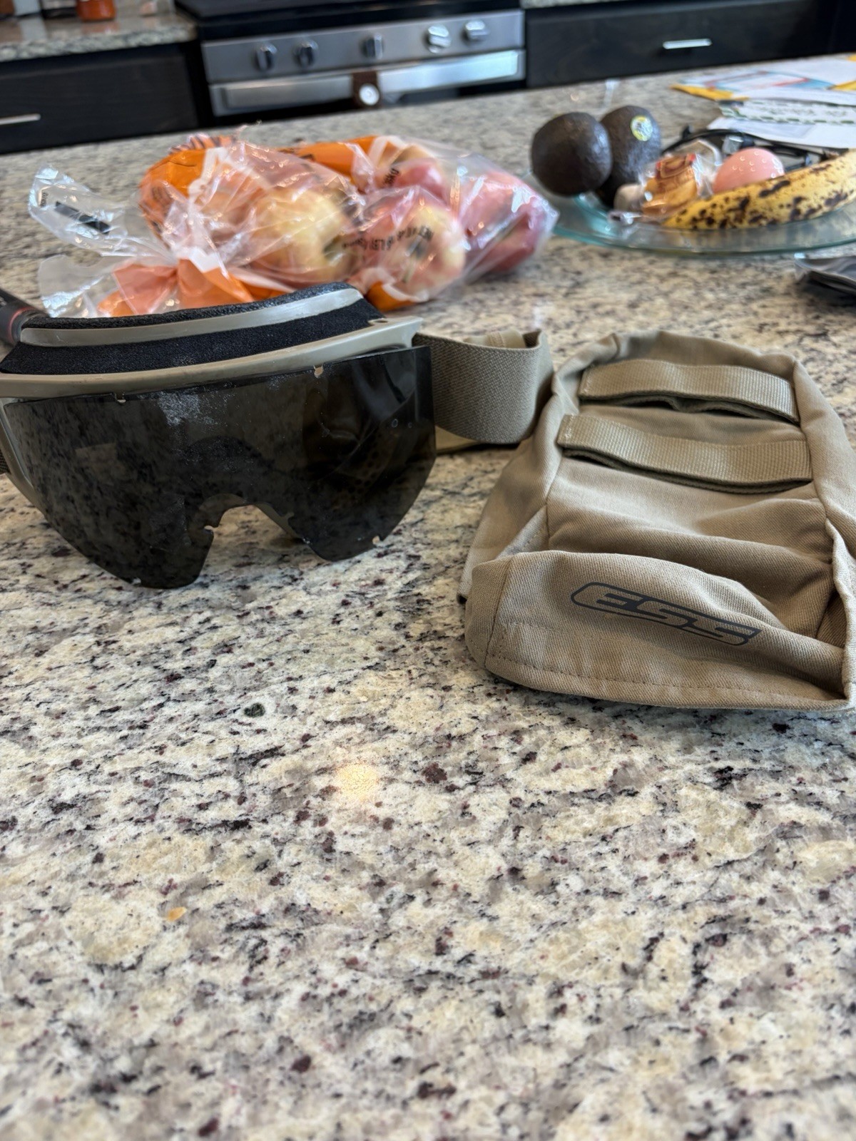 ESS Military Tactical Goggles Interchangeable Clear & Dark Lenses Tan Pouch