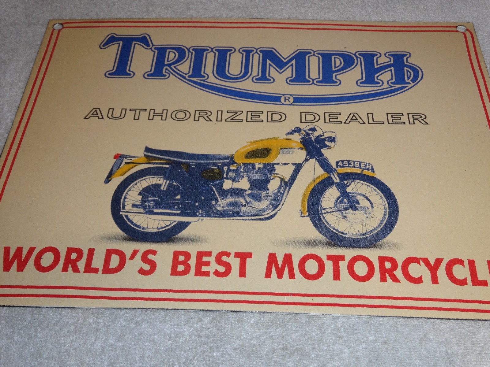 VINTAGE TRIUMPH MOTORCYCLES DEALER PORCELAIN METAL GASOLINE OIL SIGN!