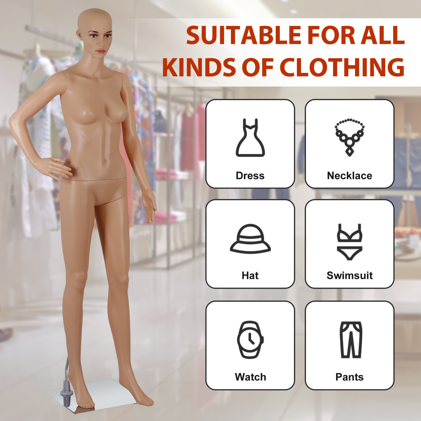 69 Inch Female Mannequin Full Body Dress Form Detachable Mannequin Stand w/Base
