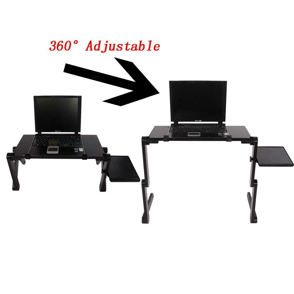 360°Adjustable Folding Laptop Notebook Desk+Cooling Fan Table Stand Bed Tray