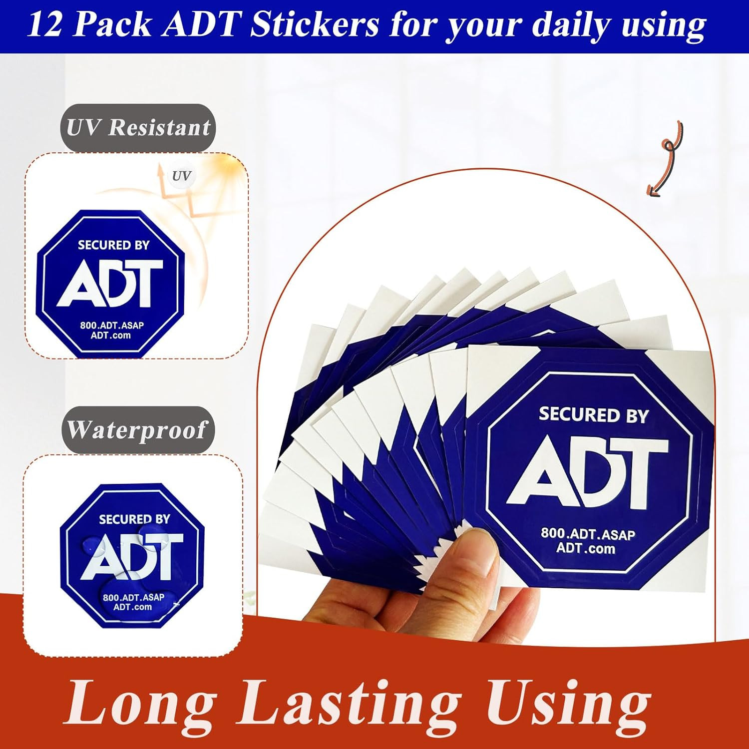 12 Pack ADT Security Stickers, Double-Sided ADT Security Decals,Hd Printed Secur