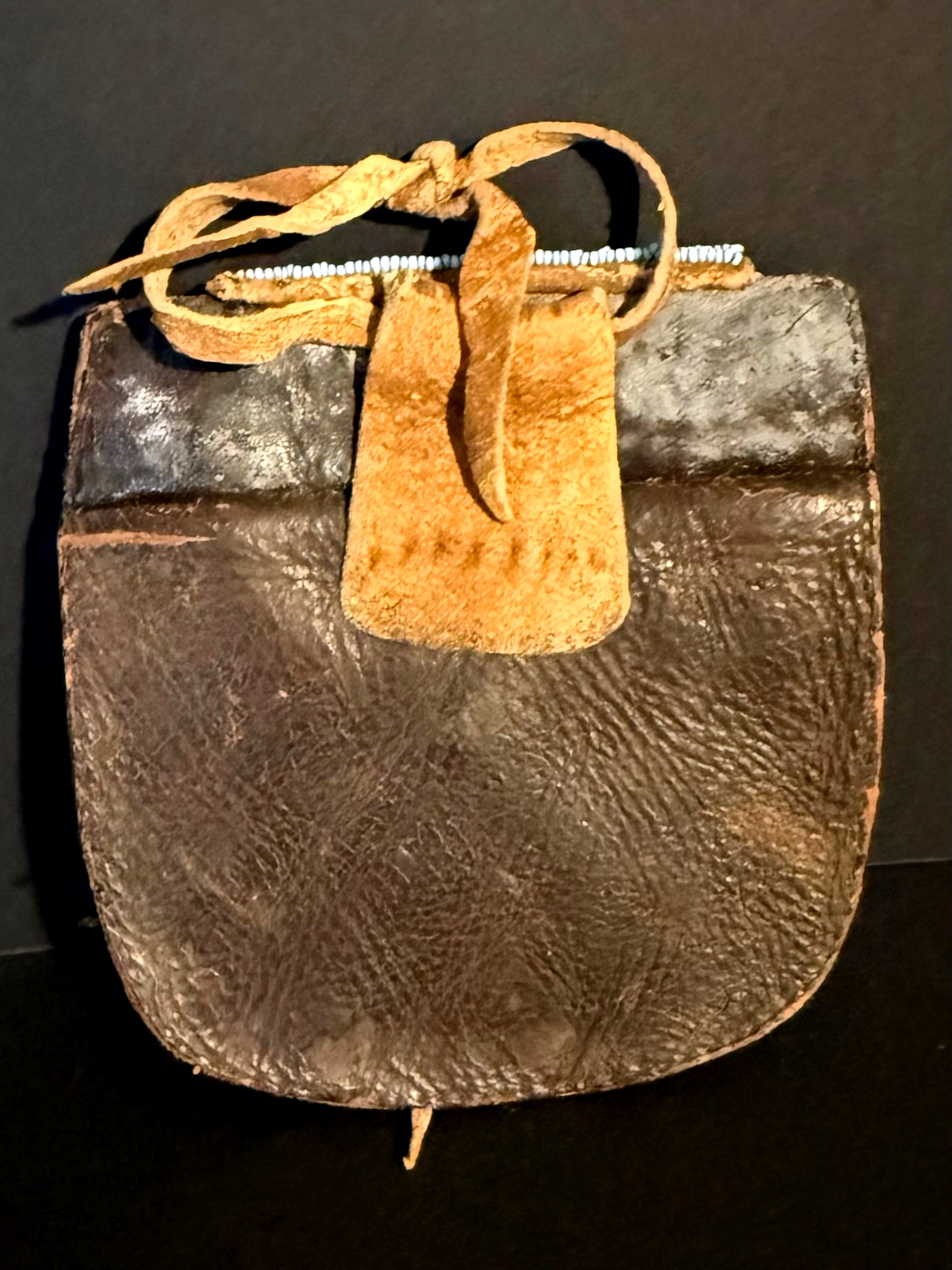 HISTORIC PLAINS BEADED HIDE POUCH,TURQUOISE BLUE GLASS BEAD BACKGROUND,EXCELLENT