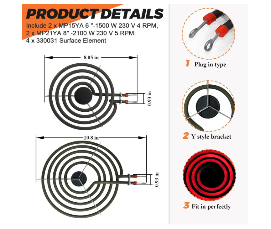 Elemento De Quemador Gama Electrica Pieza De Repuesto Para Estufa Paquete De 4.
