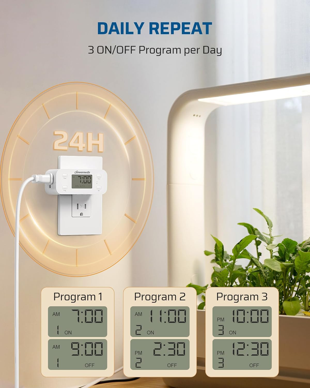 DEWENWILS 24 Hour Programmable Digital Timer Outlet,Timers for Electrical Outlet