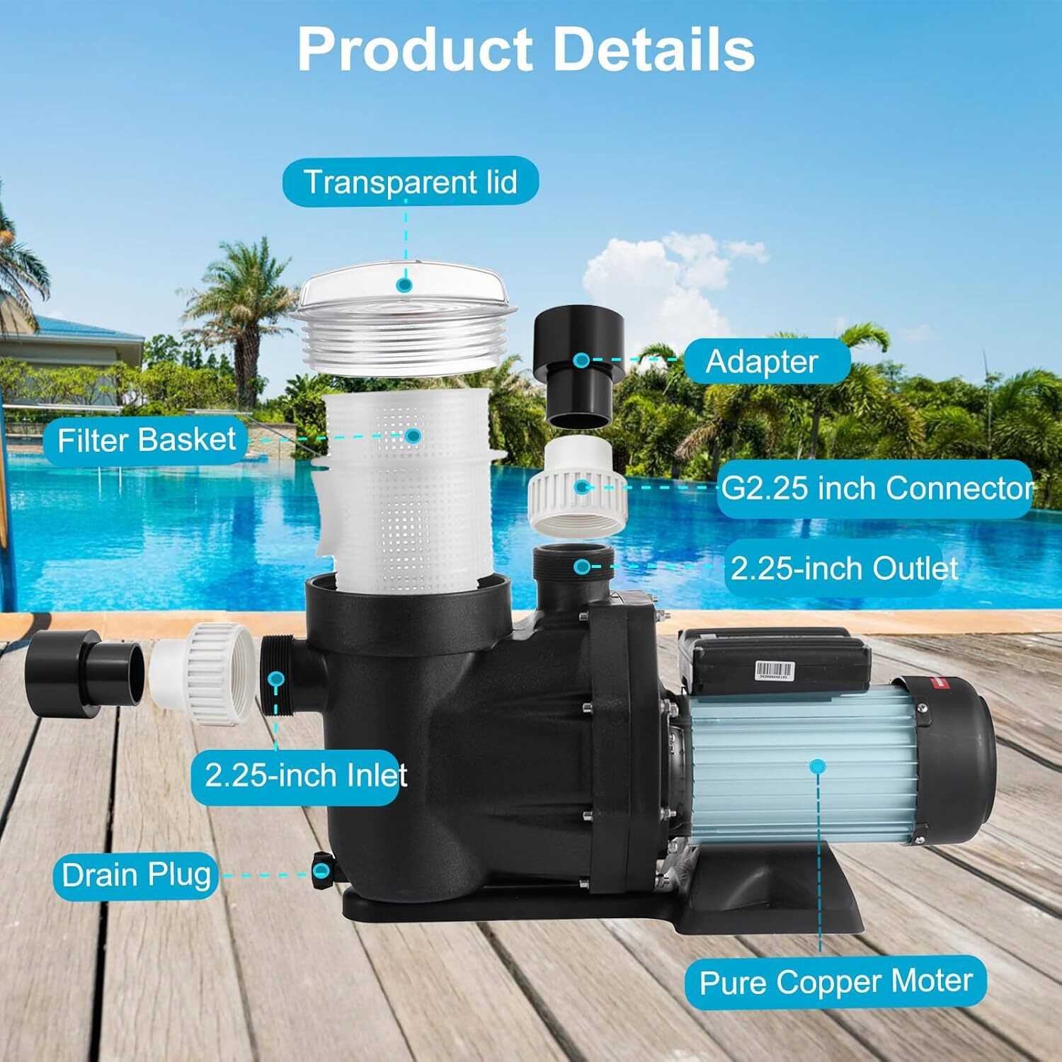 Hayward 2.5HP Swimming Pool Pump In/Above Ground w/ Motor Strainer Filter Basket
