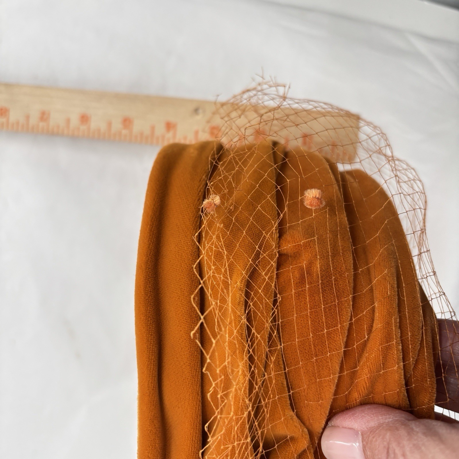 Vtg 60s Lucile Mendez Orange Velvet Hat Veil Pillbox Cocktail Mod Turban