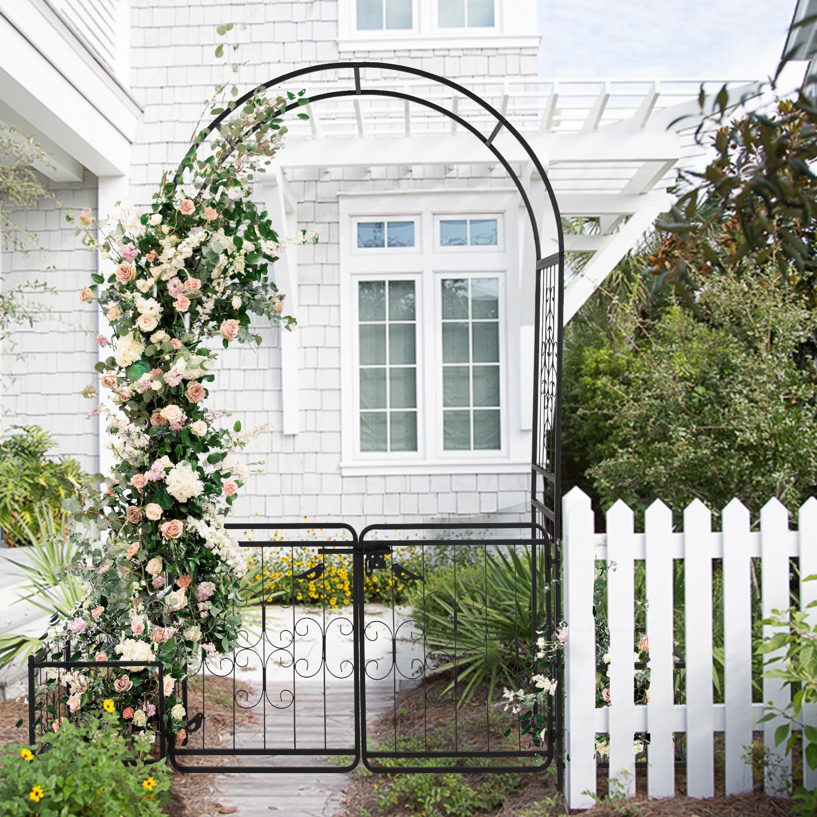 Garden Arbor Metal Arch with Gate & Plant Box Wedding Arch Party Decoration