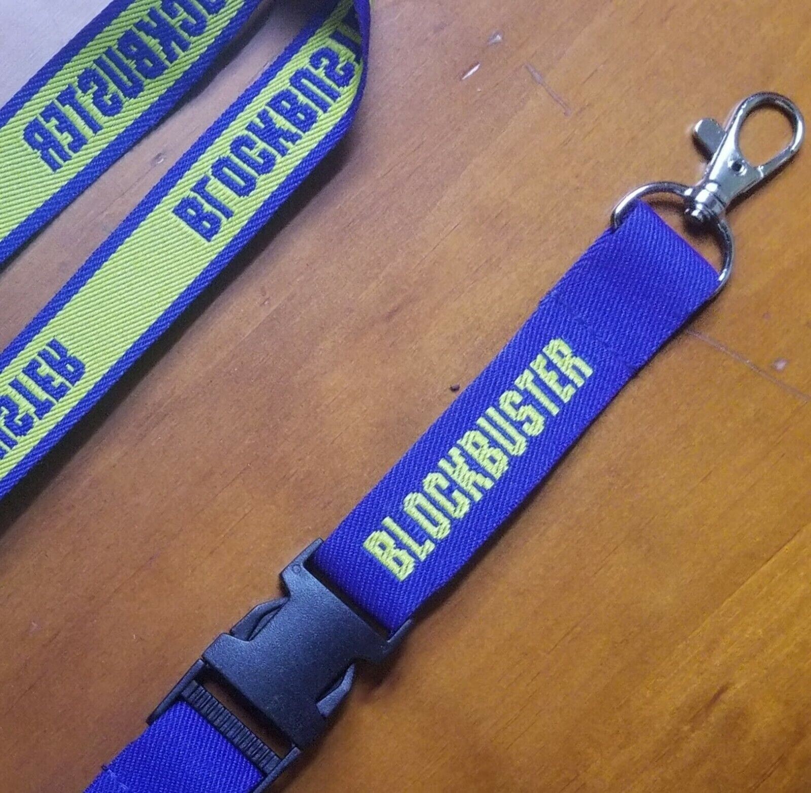 Lanyard Blockbuster Video! 90s Retro Blue Yellow Keychain Necklace Key Holder