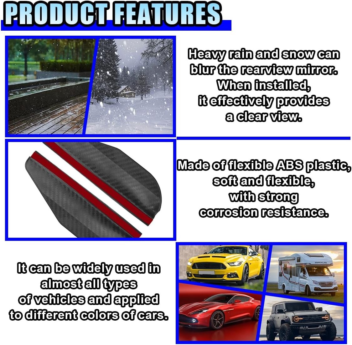 2PCS Car Rear View Mirror Rain Visor Eyebrow- Smoke Visor Guard for Car Side Mir