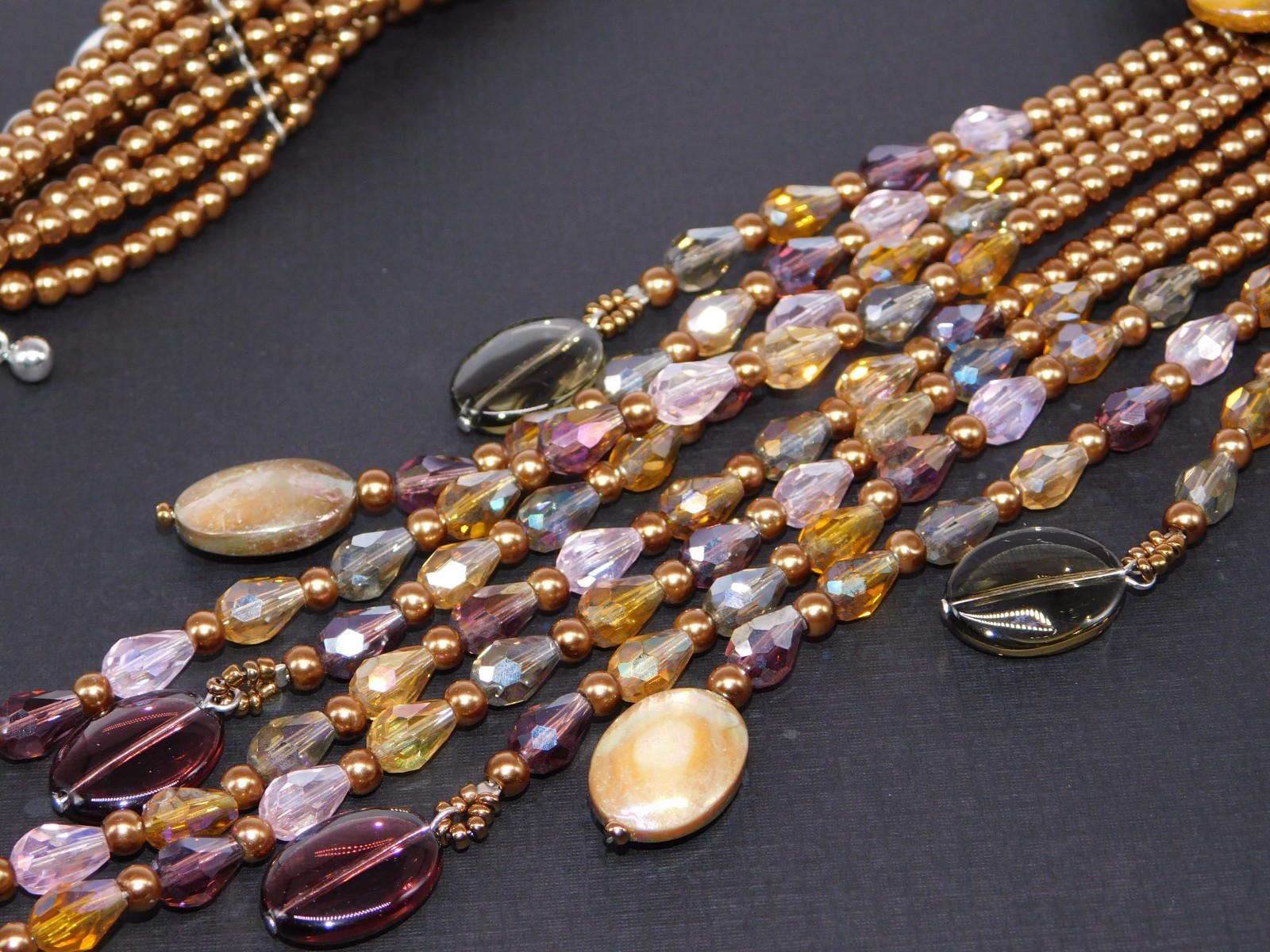 Vintage JOAN RIVERS AB Golden Bronze Starlet Floral Bead Statement Necklace