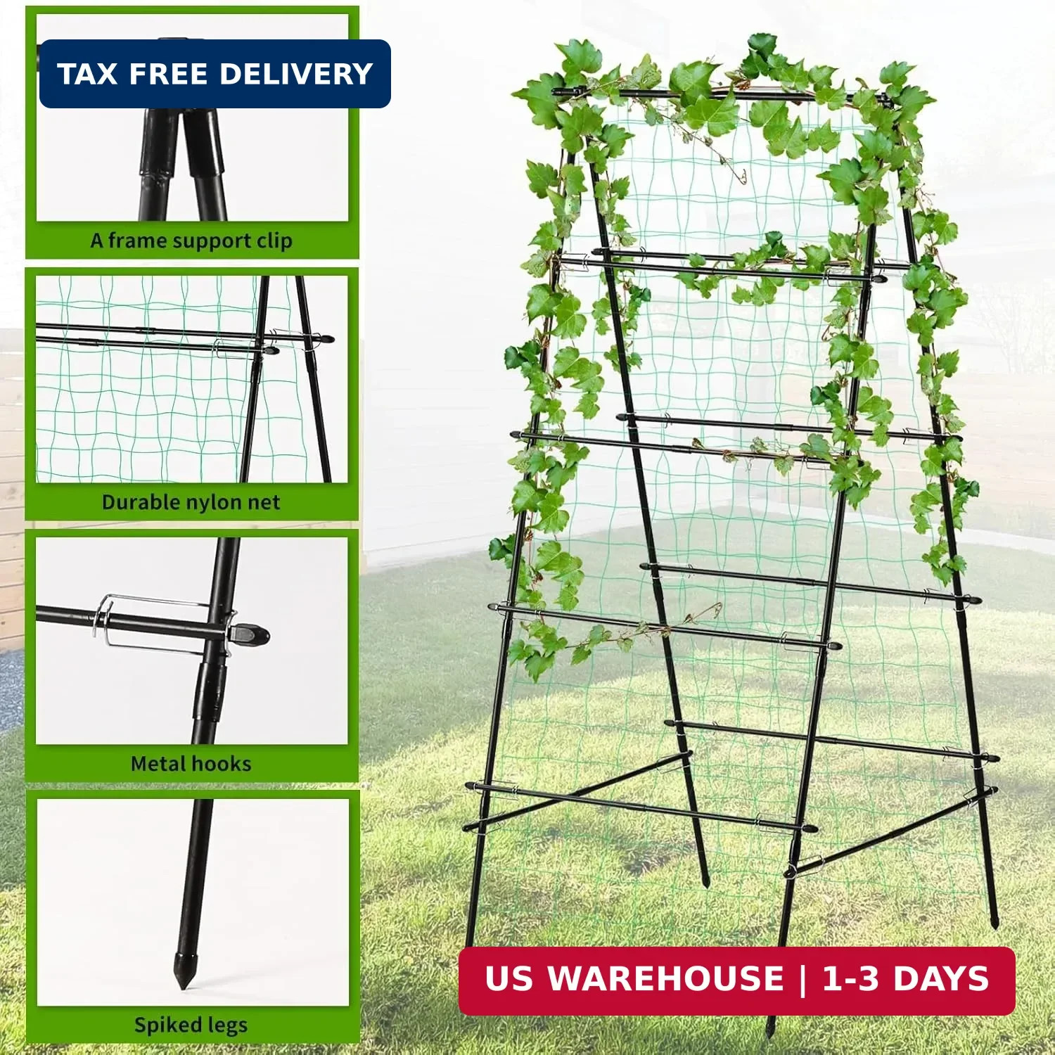 Garden Trellis for Climbing Plants, 71" H x 32" W Metal A-Frame Cucumber Trellis