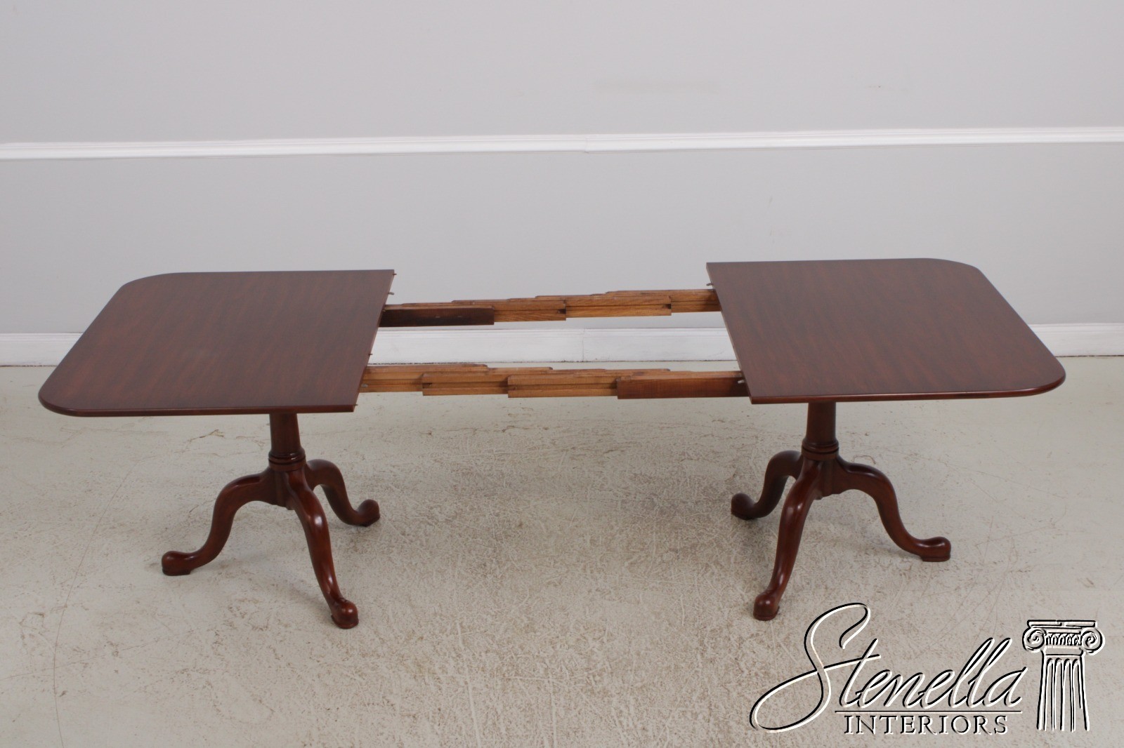 LF72273: HENKEL HARRIS Cherry Queen Anne Style Double Pedestal Dining Table