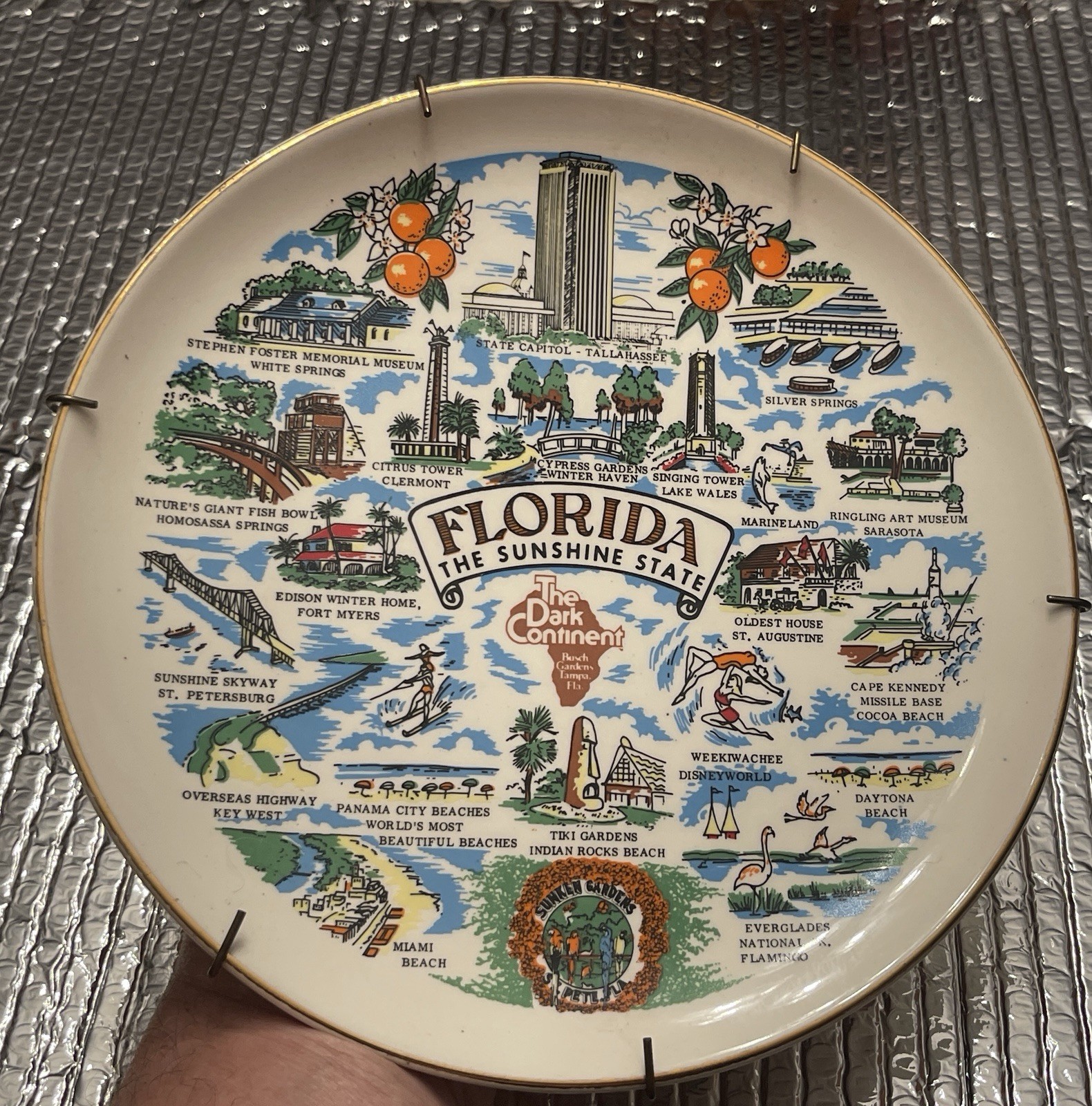 Vintage Florida Sunshine State Souvenir Plate 9" Wall Decor Mid-Century Travel