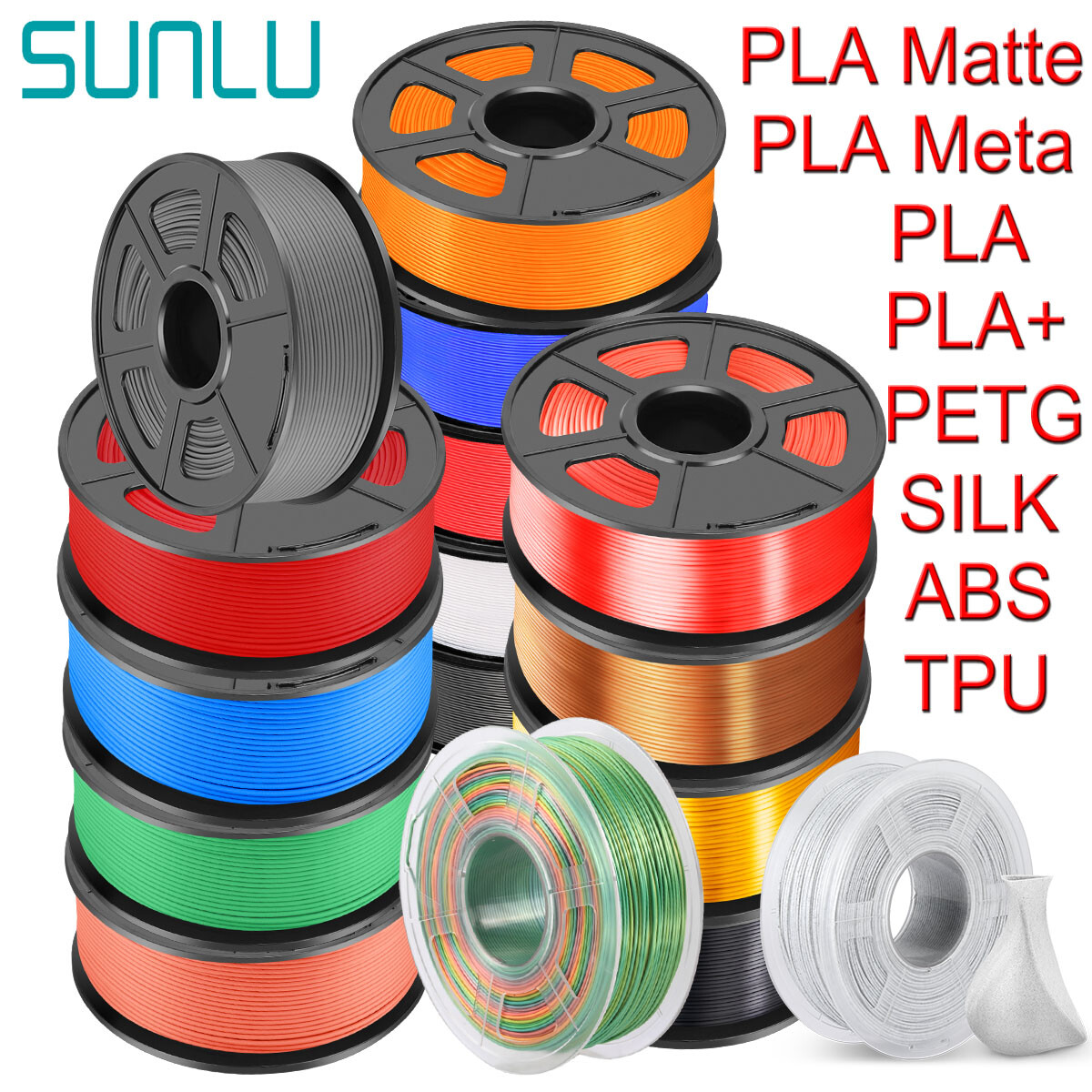 SUNLU 1KG 3D Filament PLA/PLA Matte/PLA Meta/PLA+/ABS/PETG/SILK 1.75mm TPU-500g