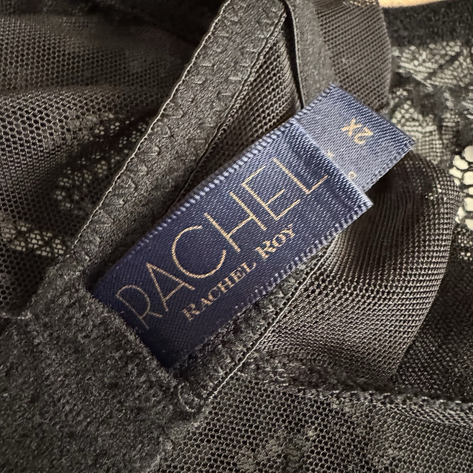 Rachel Roy Black Lace Lingerie Padded Cups Adjustable Thong 2XL