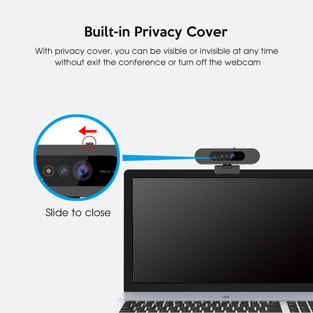 TOALLIN 1080P HD USB Webcam Windows Hello Compatible with Wide-Angle View