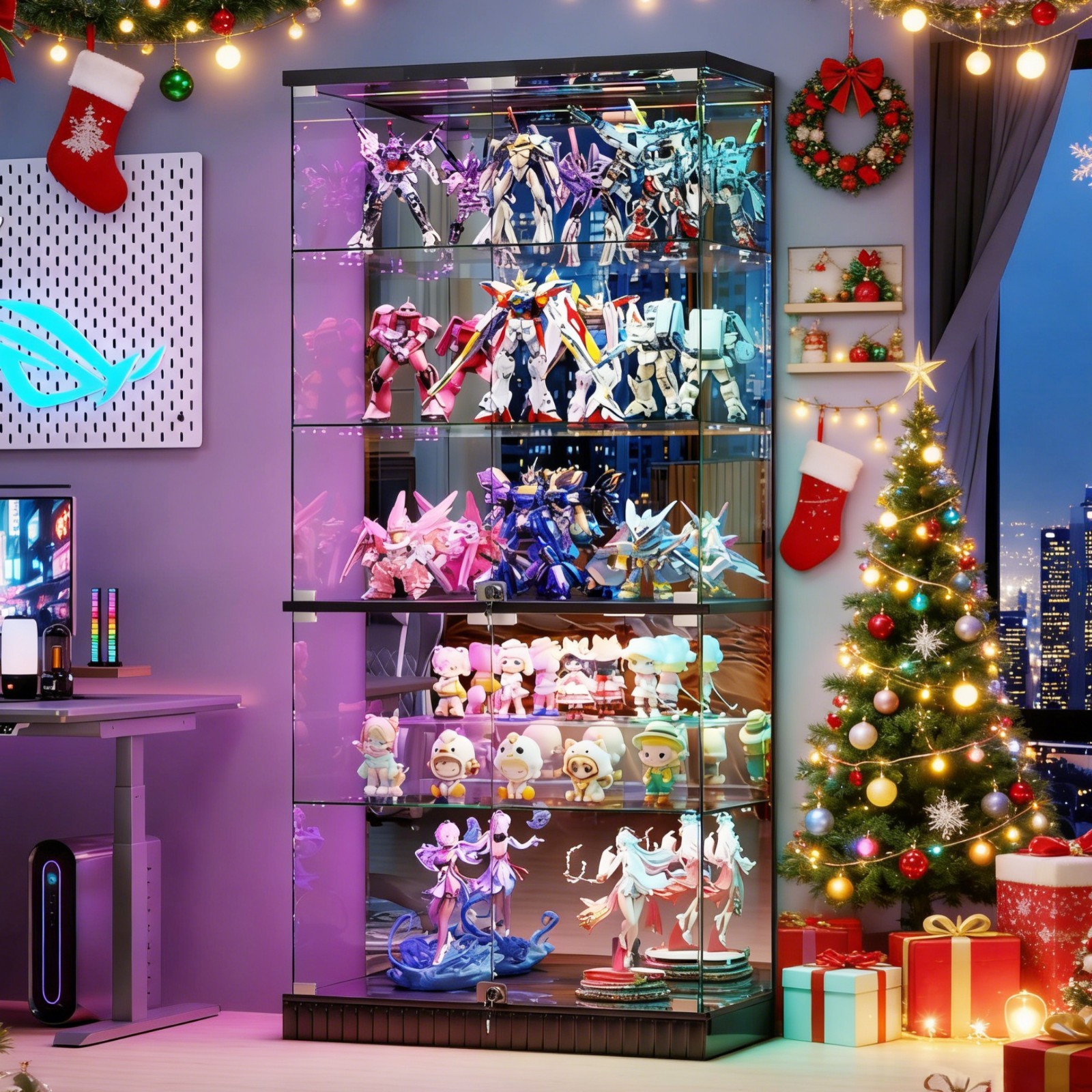 Gurexl Glass Display Cabinet - Curio Cabinets with RGB Lights for Collectibles