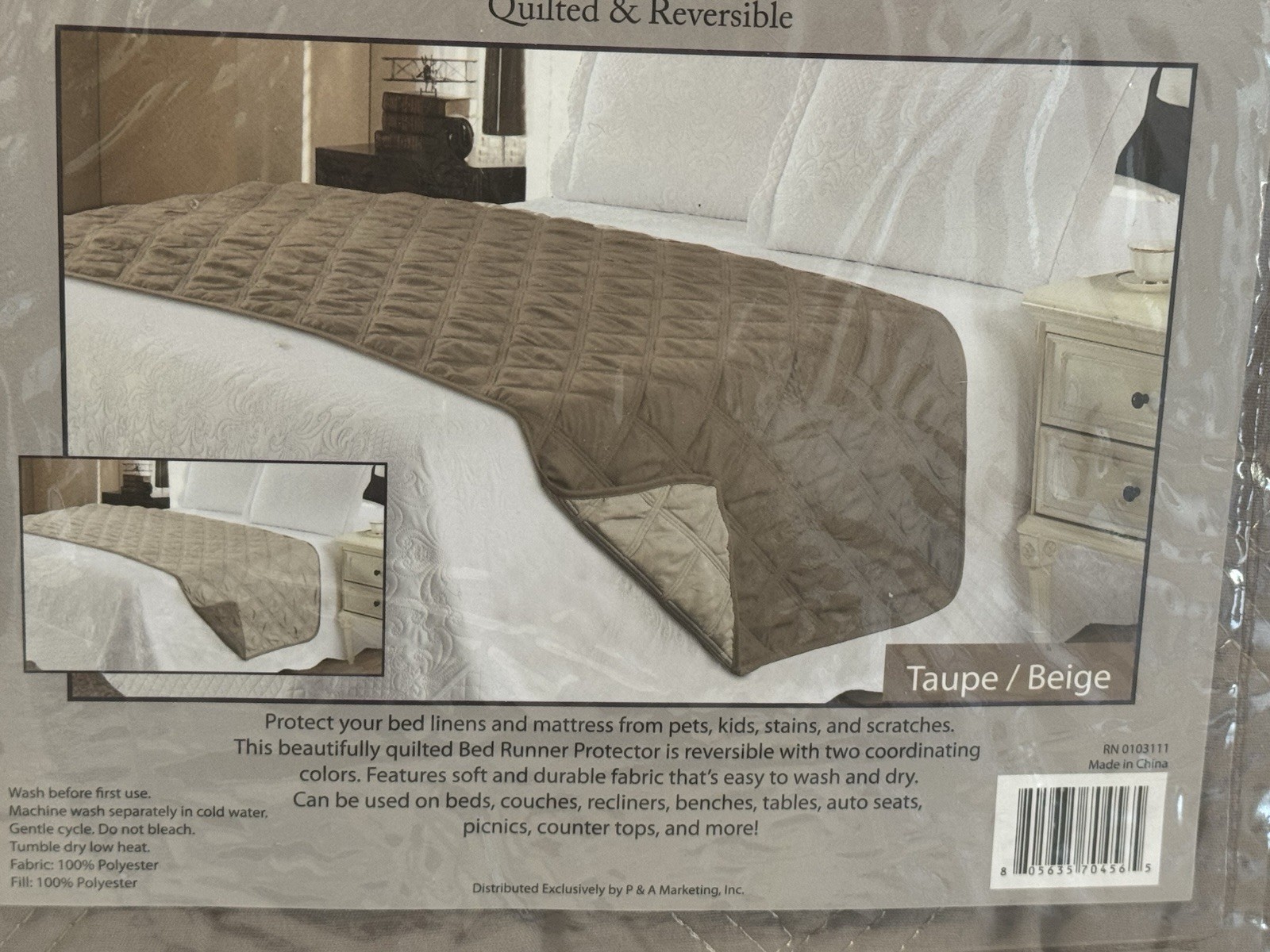 New Couch Guard Quilted End of Bed Runner Protector Taupe / Beige Full / Queen