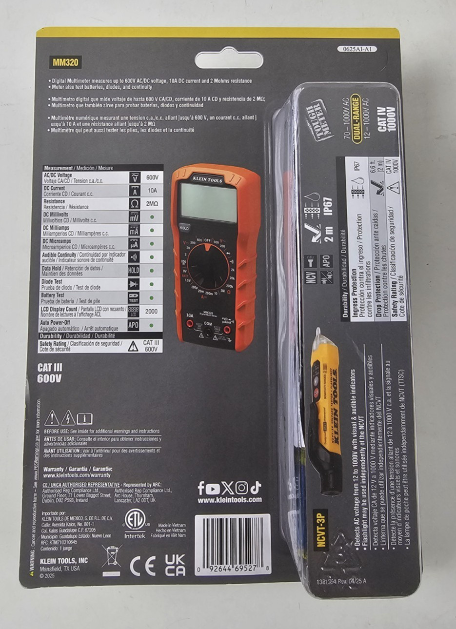 Klein Tools Digital Multimeter and Non-Contact Voltage Tester Set MM320 - 25KIT1