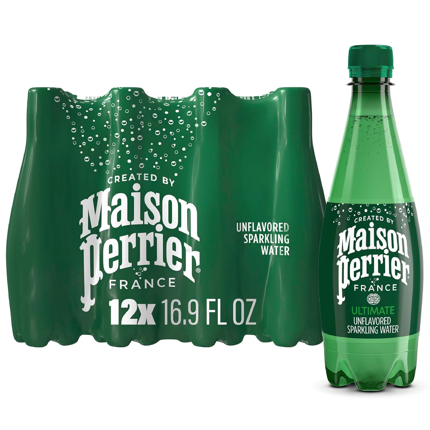 Maison Perrier Ultimate Sparkling Water, 16.9 Fl Oz Plastic Water Bottles, 12 Co