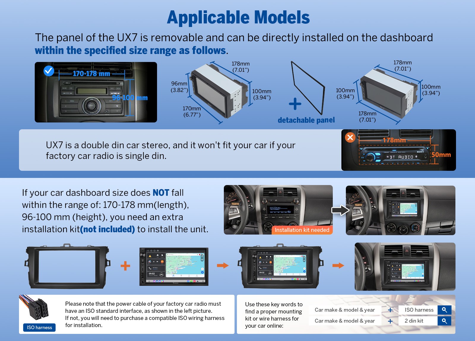 Android 14 7" IPS Double DIN GPS Wireless CarPlay Car Stereo Receiver BT 5.4 SWC