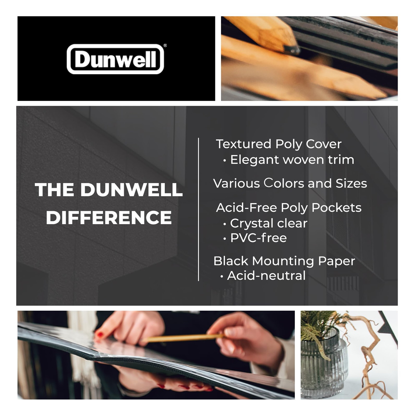Dunwell 11x17 Art Portfolio Binder with Black Mounting Paper (Black), Large P...