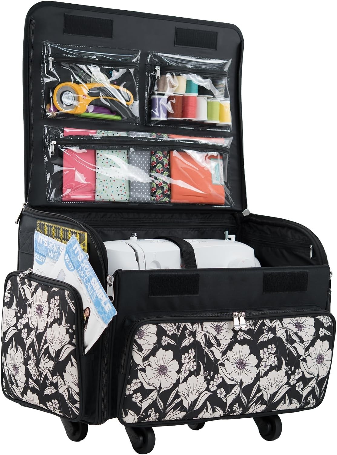 Everything Mary Sewing Machine Case Rolling 4 Wheel Storage Bag Black