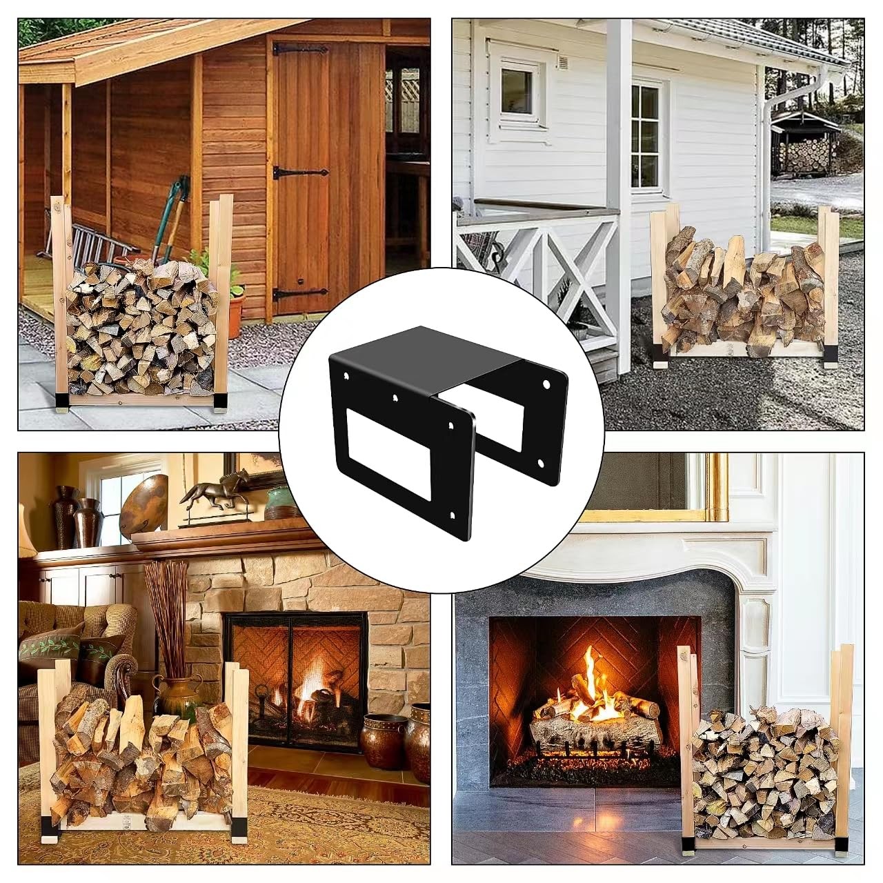 4 Pack Firewood Log Storage Rack Bracket,Indoor Outdoor Adjustable Heavy Duty