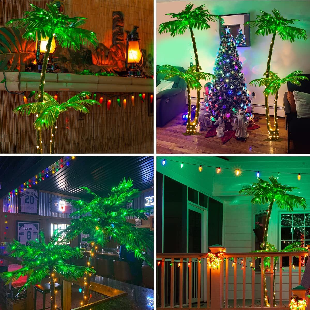 6FT Artificial Palm Tree 3 Trunks LED Lighted Outdoor Decor for Tiki Bar Party