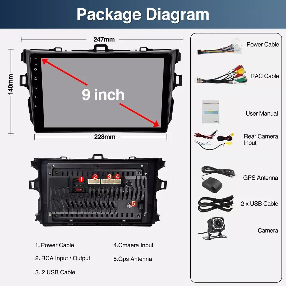 FOR TOYOTA COROLLA 2009-2013 Apple Carplay Car Radio Android 13 GPS Navi Stereo