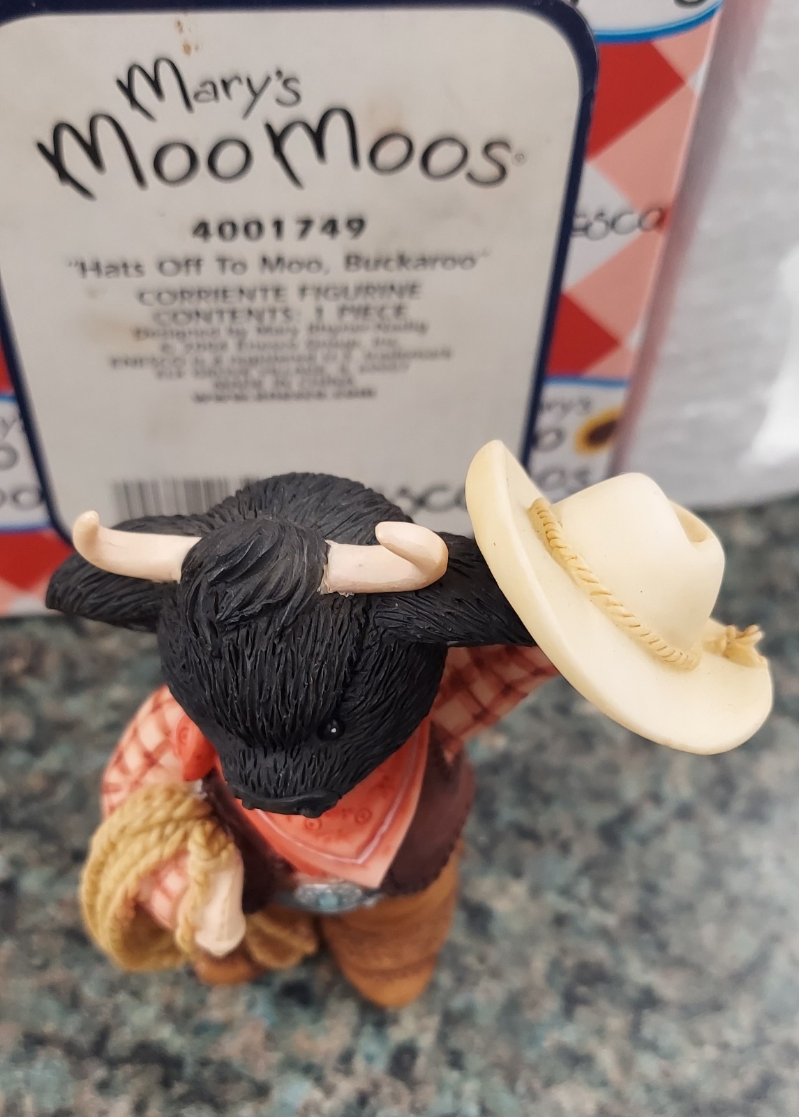 Vtg Mary’s Moo Moos Figurine RARE Hat's Off To Moo, Buckaroo! NIB