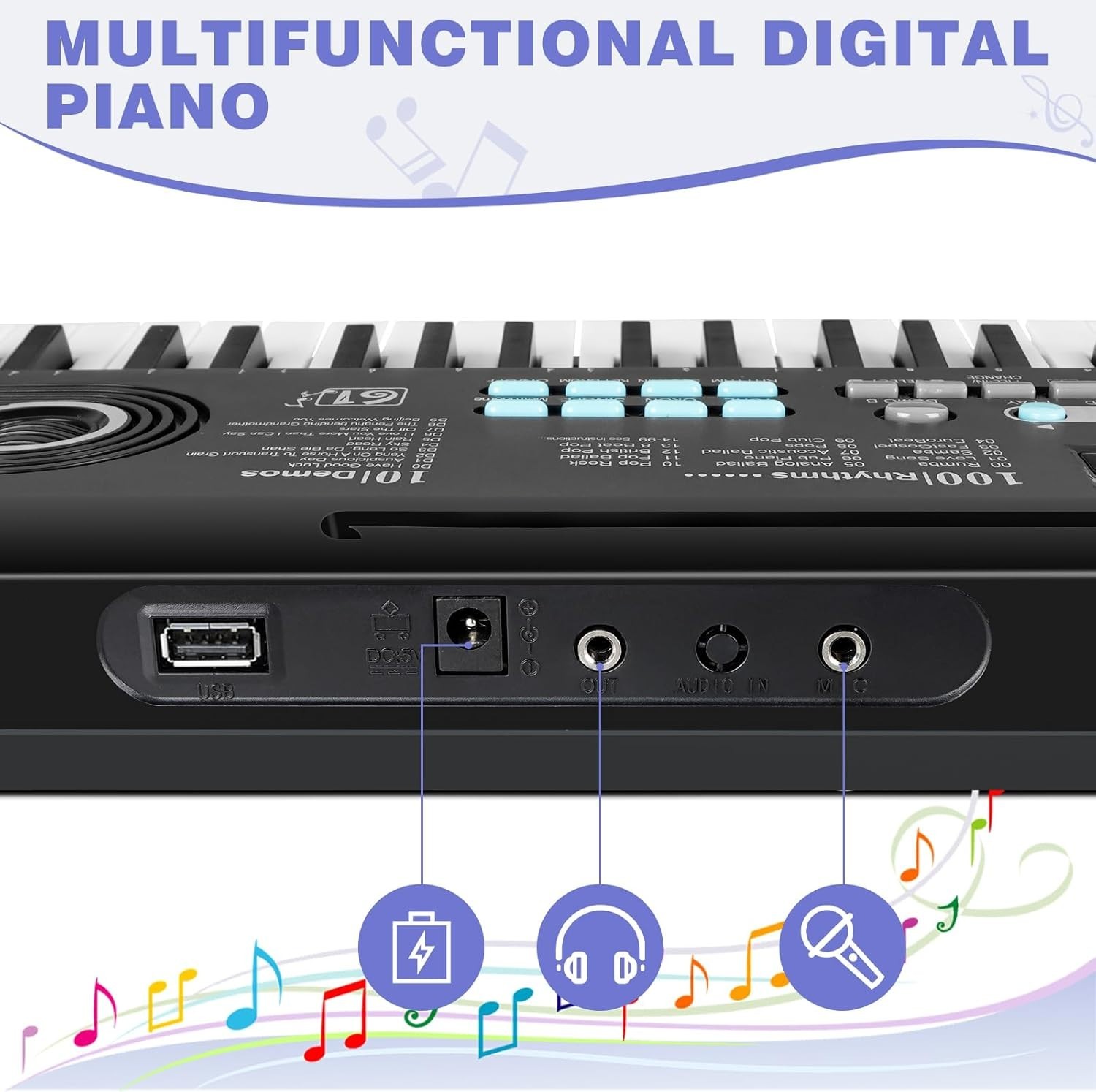 61-Key USB Electronic Digital Piano Keyboard with Stand & Mic